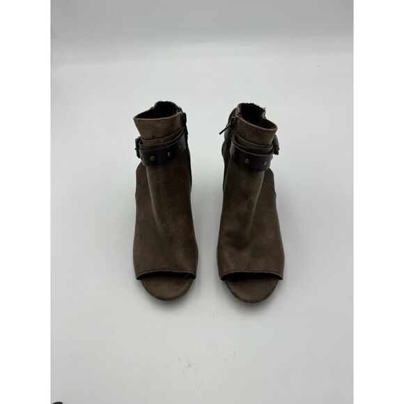 Francesca's Women's Size 7 Brown Suede Peep Toe Buckled Block Heels - Picture 4 of 6